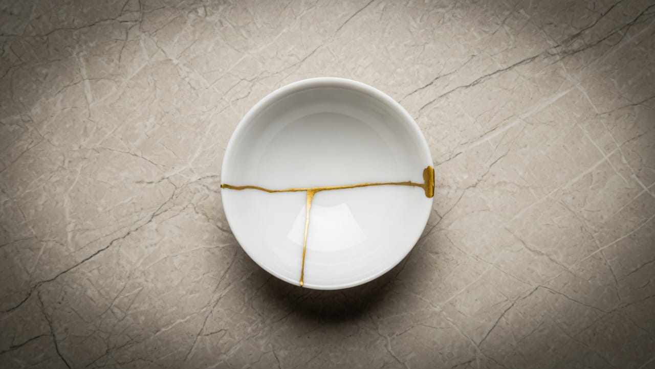 Kintsugi repaired tea cup